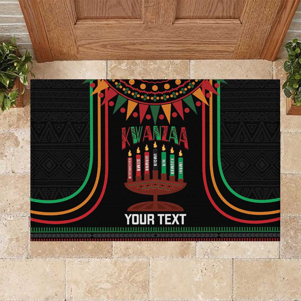 Personalized Afro-American Kwanzaa Rubber Doormat Kinara Candles African Pattern