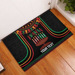 Personalized Afro-American Kwanzaa Rubber Doormat Kinara Candles African Pattern