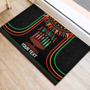 Personalized Afro-American Kwanzaa Rubber Doormat Kinara Candles African Pattern