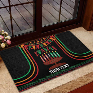 Personalized Afro-American Kwanzaa Rubber Doormat Kinara Candles African Pattern