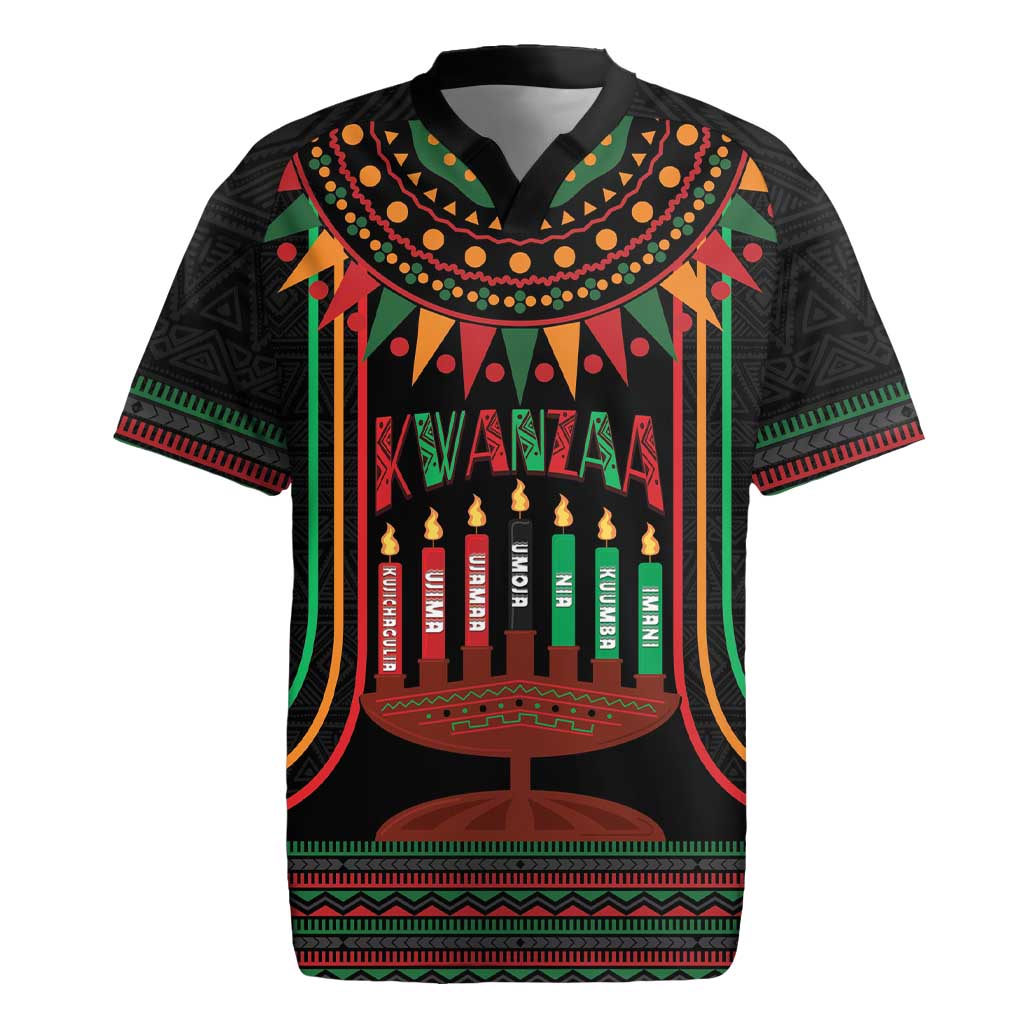 Personalized Afro-American Kwanzaa Rugby Jersey Kinara Candles African Pattern