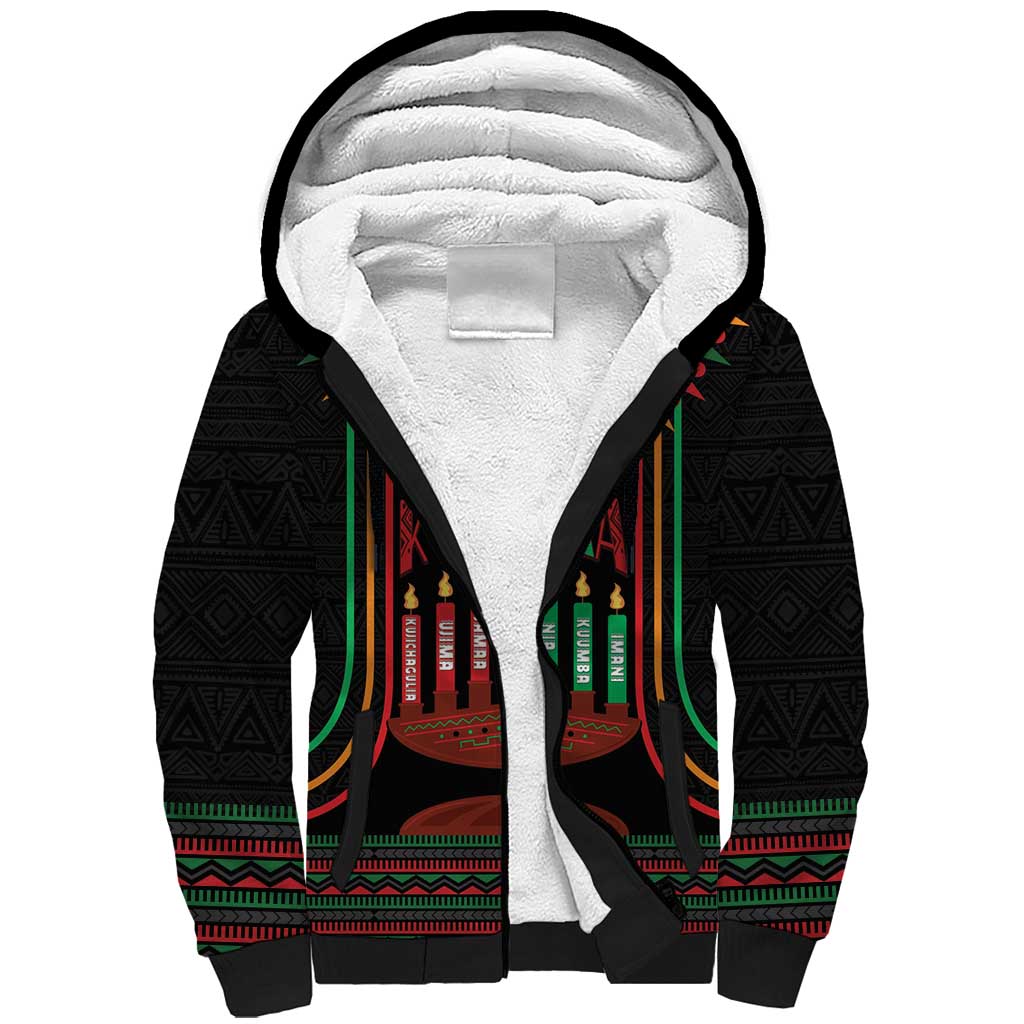 Personalized Afro-American Kwanzaa Sherpa Hoodie Kinara Candles African Pattern