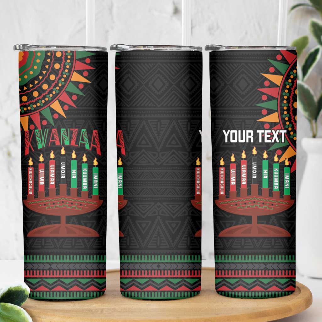 Personalized Afro-American Kwanzaa Skinny Tumbler Kinara Candles African Pattern