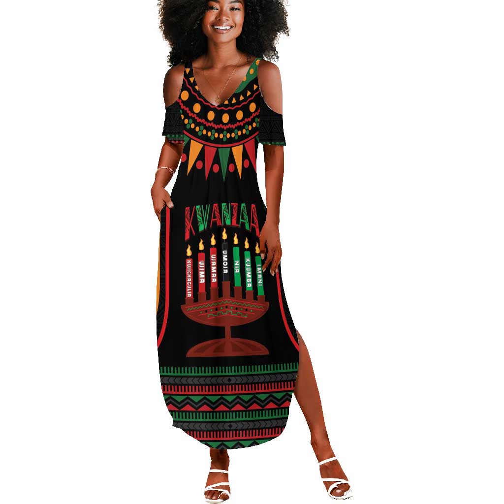 Personalized Afro-American Kwanzaa Summer Maxi Dress Kinara Candles African Pattern