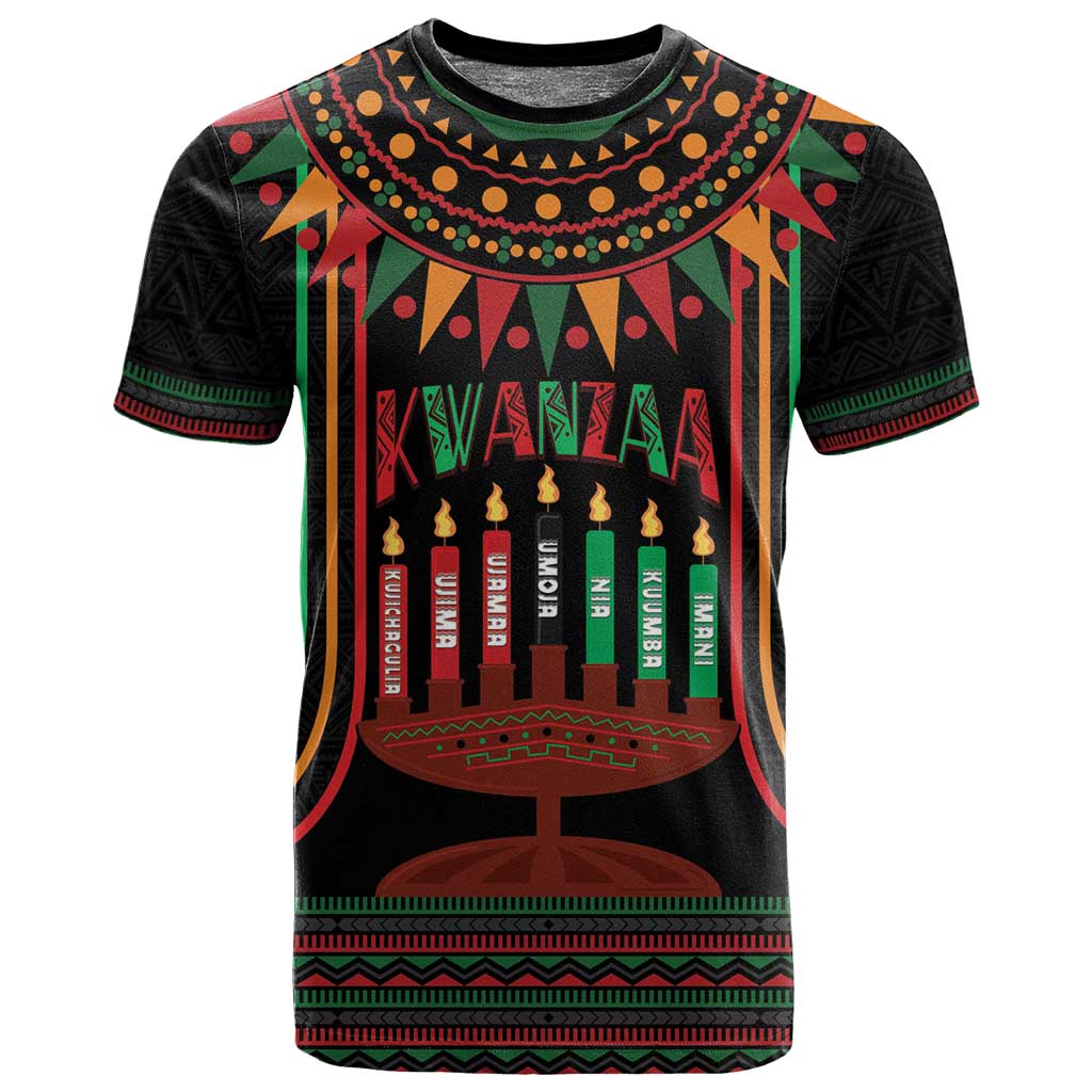 Personalized Afro-American Kwanzaa T shirt Kinara Candles African Pattern