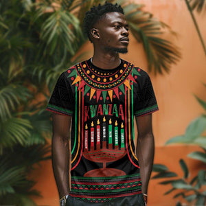 Personalized Afro-American Kwanzaa T shirt Kinara Candles African Pattern