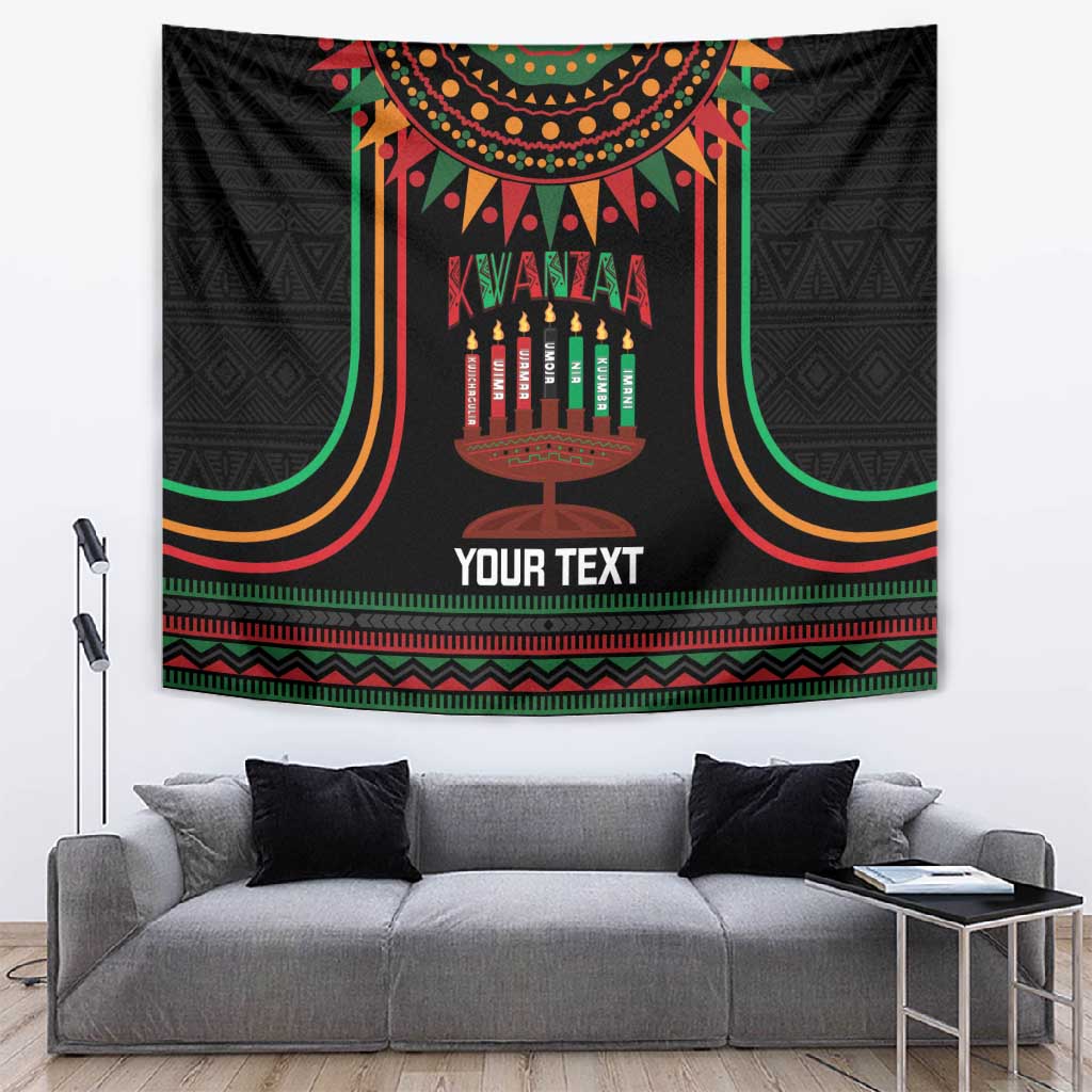 Personalized Afro-American Kwanzaa Tapestry Kinara Candles African Pattern