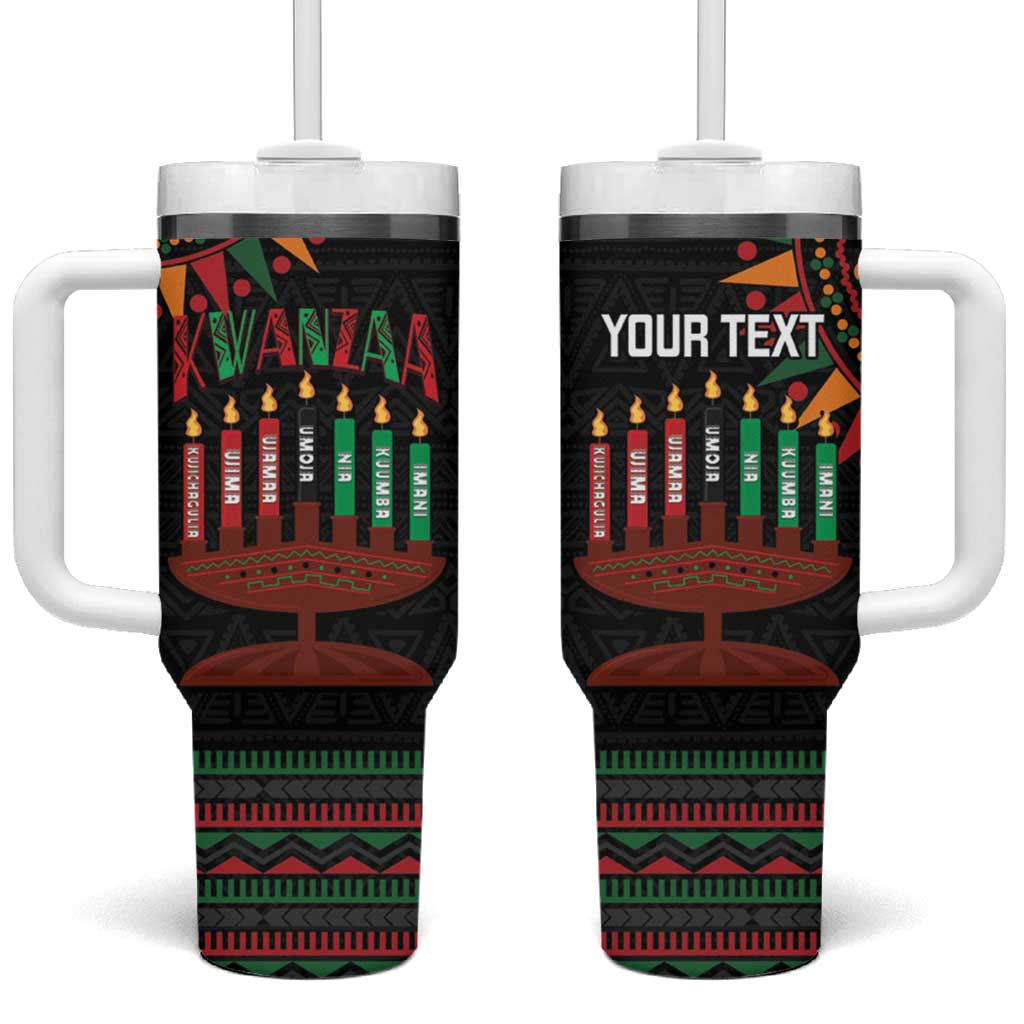 Personalized Afro-American Kwanzaa Tumbler With Handle Kinara Candles African Pattern