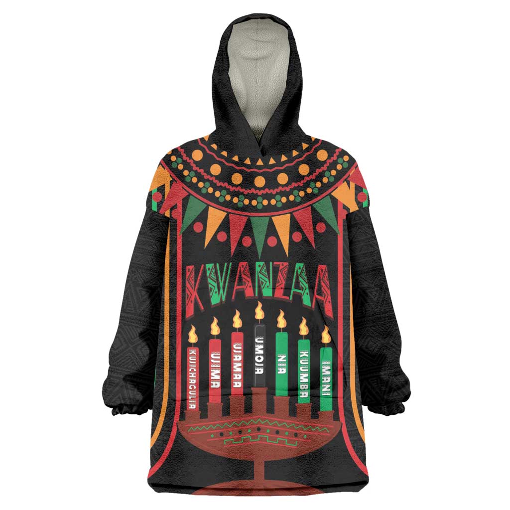 Personalized Afro-American Kwanzaa Wearable Blanket Hoodie Kinara Candles African Pattern