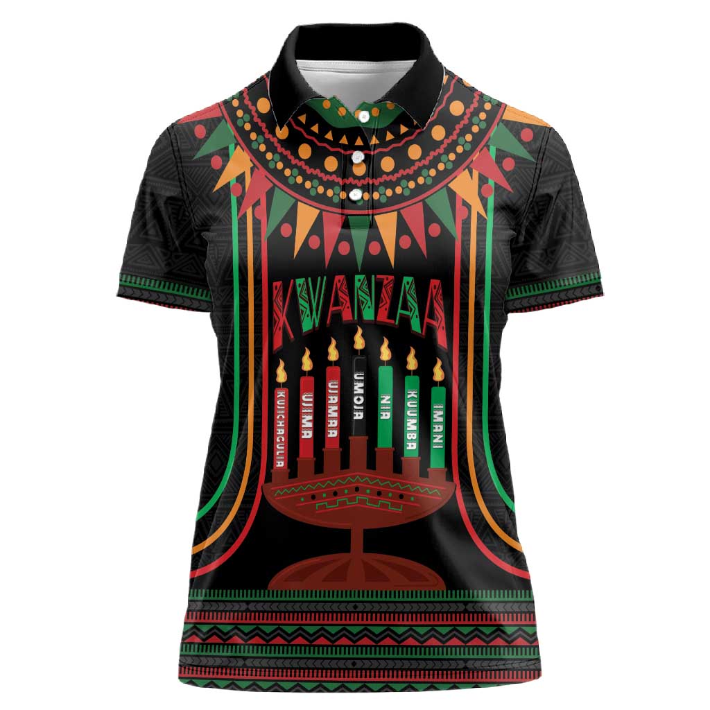 Personalized Afro-American Kwanzaa Women Polo Shirt Kinara Candles African Pattern