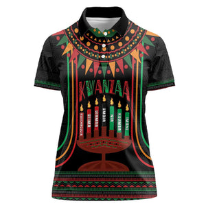 Personalized Afro-American Kwanzaa Women Polo Shirt Kinara Candles African Pattern