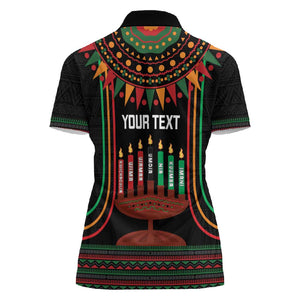 Personalized Afro-American Kwanzaa Women Polo Shirt Kinara Candles African Pattern