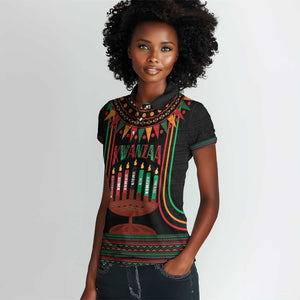 Personalized Afro-American Kwanzaa Women Polo Shirt Kinara Candles African Pattern