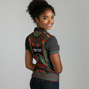 Personalized Afro-American Kwanzaa Women Polo Shirt Kinara Candles African Pattern