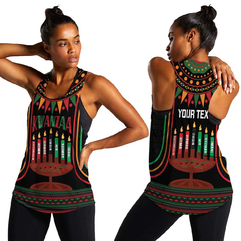 Personalized Afro-American Kwanzaa Women Racerback Tank Kinara Candles African Pattern