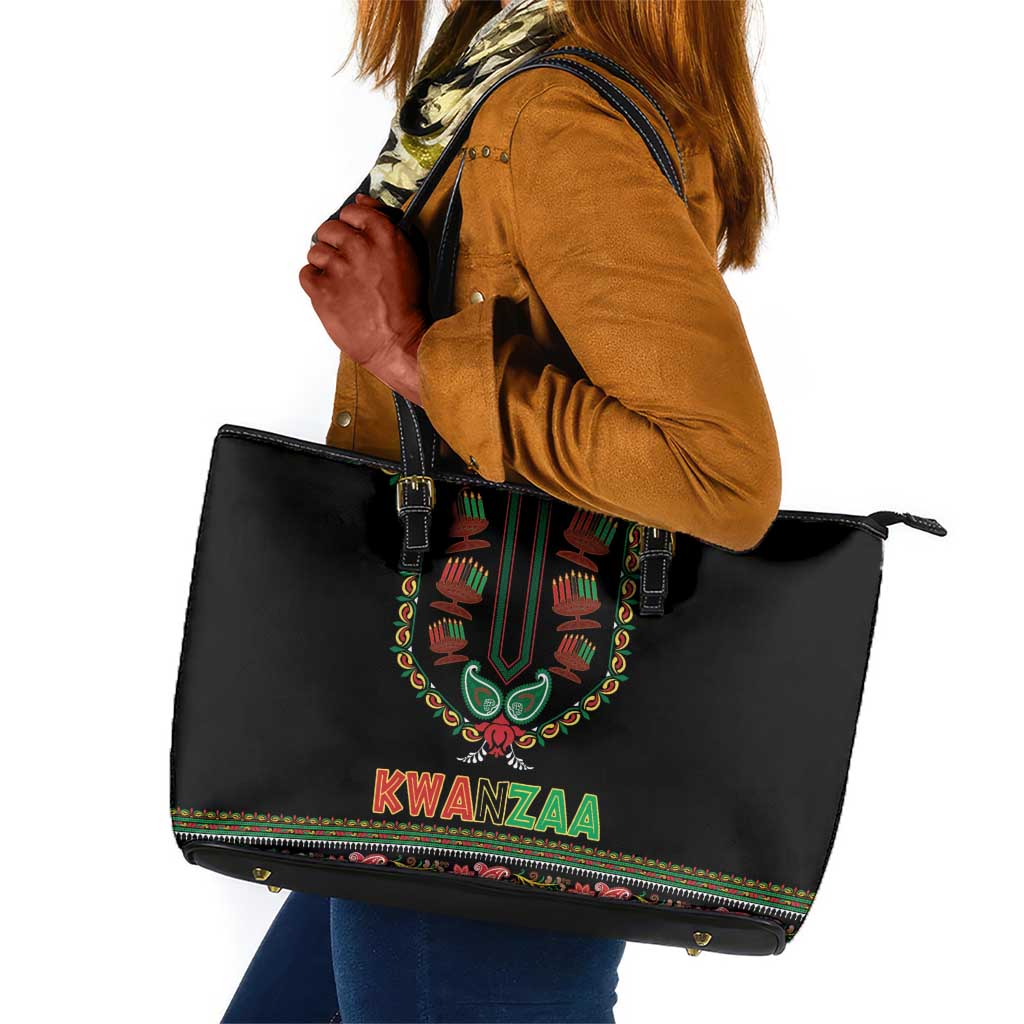 Afro-American Kwanzaa Leather Tote Bag Dashiki Mix Paisley Pattern