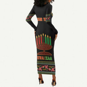 Personalized Afro-American Kwanzaa Long Sleeve Bodycon Dress Dashiki Mix Paisley Pattern