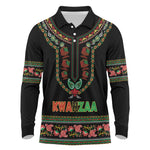 Personalized Afro-American Kwanzaa Long Sleeve Polo Shirt Dashiki Mix Paisley Pattern