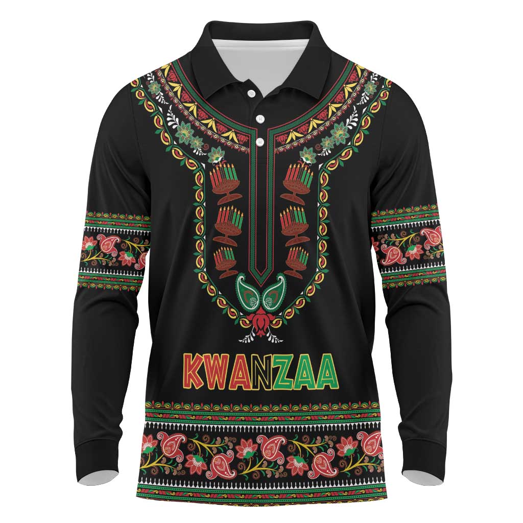 Personalized Afro-American Kwanzaa Long Sleeve Polo Shirt Dashiki Mix Paisley Pattern