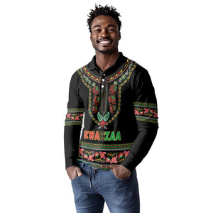 Personalized Afro-American Kwanzaa Long Sleeve Polo Shirt Dashiki Mix Paisley Pattern