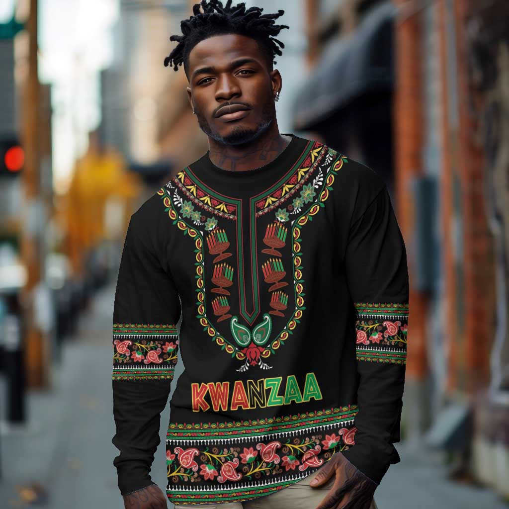 Personalized Afro-American Kwanzaa Long Sleeve Shirt Dashiki Mix Paisley Pattern