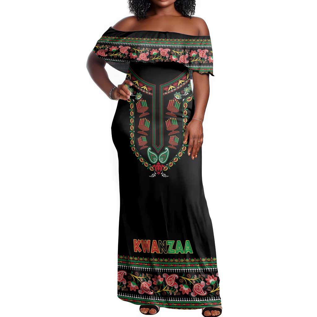 Personalized Afro-American Kwanzaa Off Shoulder Maxi Dress Dashiki Mix Paisley Pattern