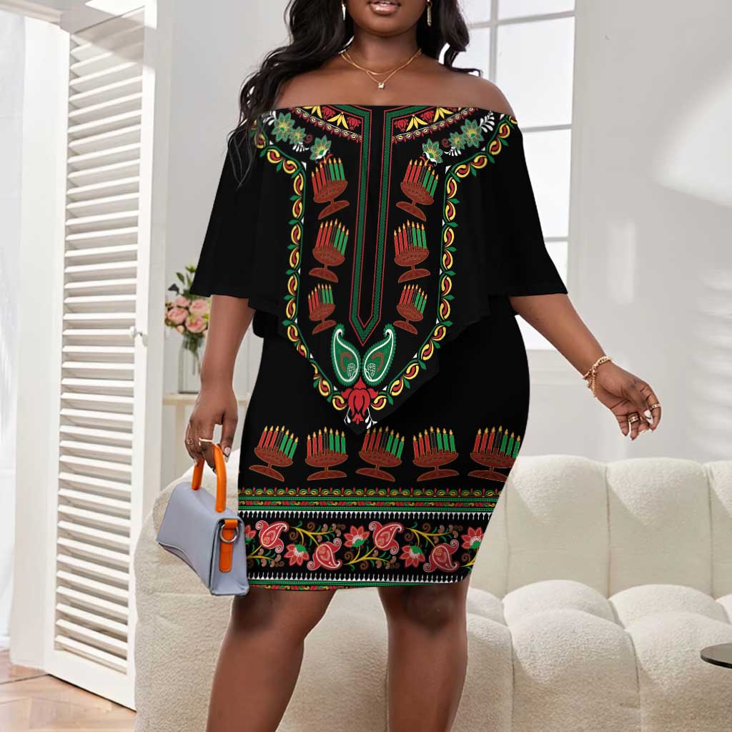 Personalized Afro-American Kwanzaa Off Shoulder Short Dress Dashiki Mix Paisley Pattern