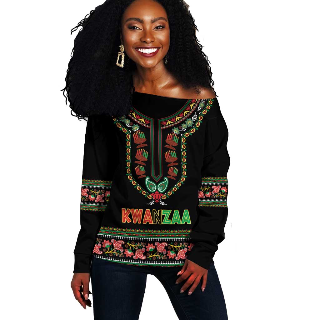 Personalized Afro-American Kwanzaa Off Shoulder Sweater Dashiki Mix Paisley Pattern