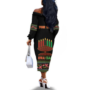 Personalized Afro-American Kwanzaa Off The Shoulder Long Sleeve Dress Dashiki Mix Paisley Pattern