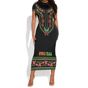 Personalized Afro-American Kwanzaa Short Sleeve Bodycon Dress Dashiki Mix Paisley Pattern