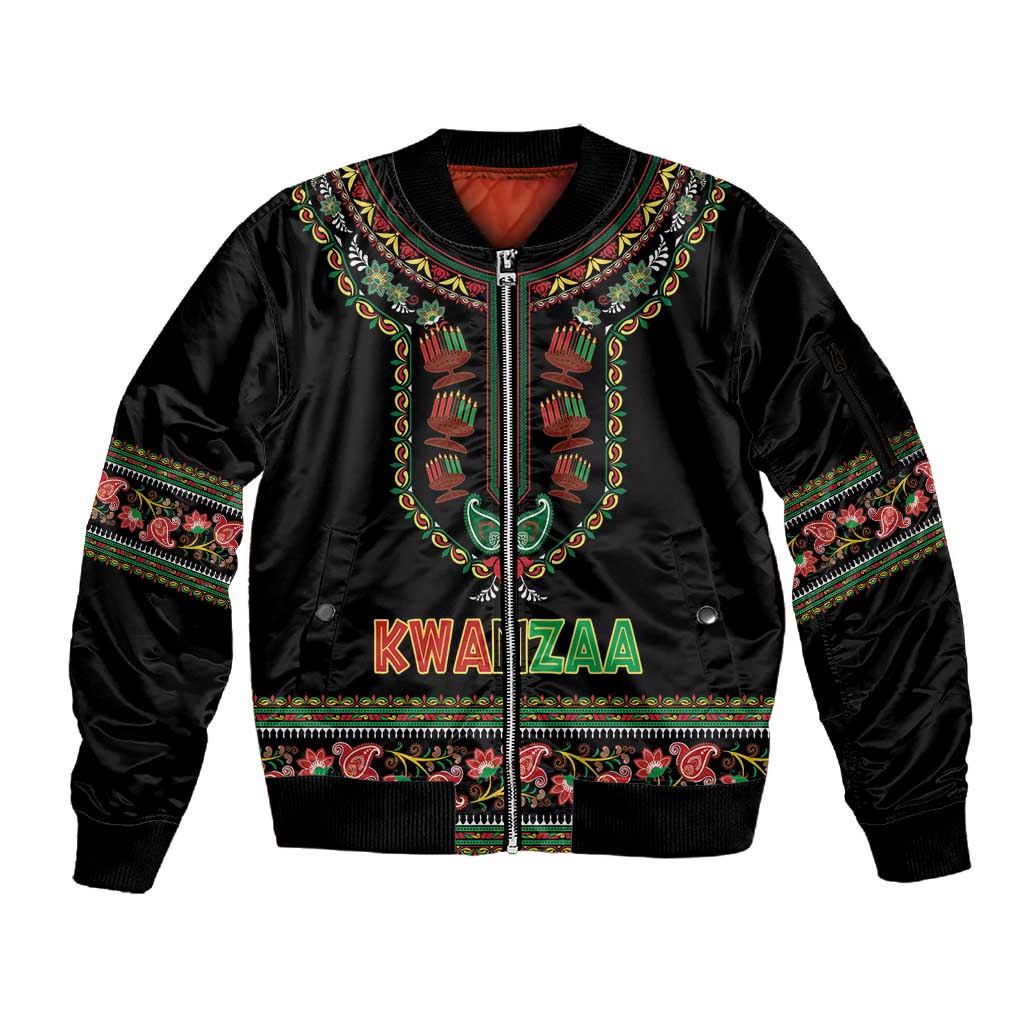 Personalized Afro-American Kwanzaa Sleeve Zip Bomber Jacket Dashiki Mix Paisley Pattern