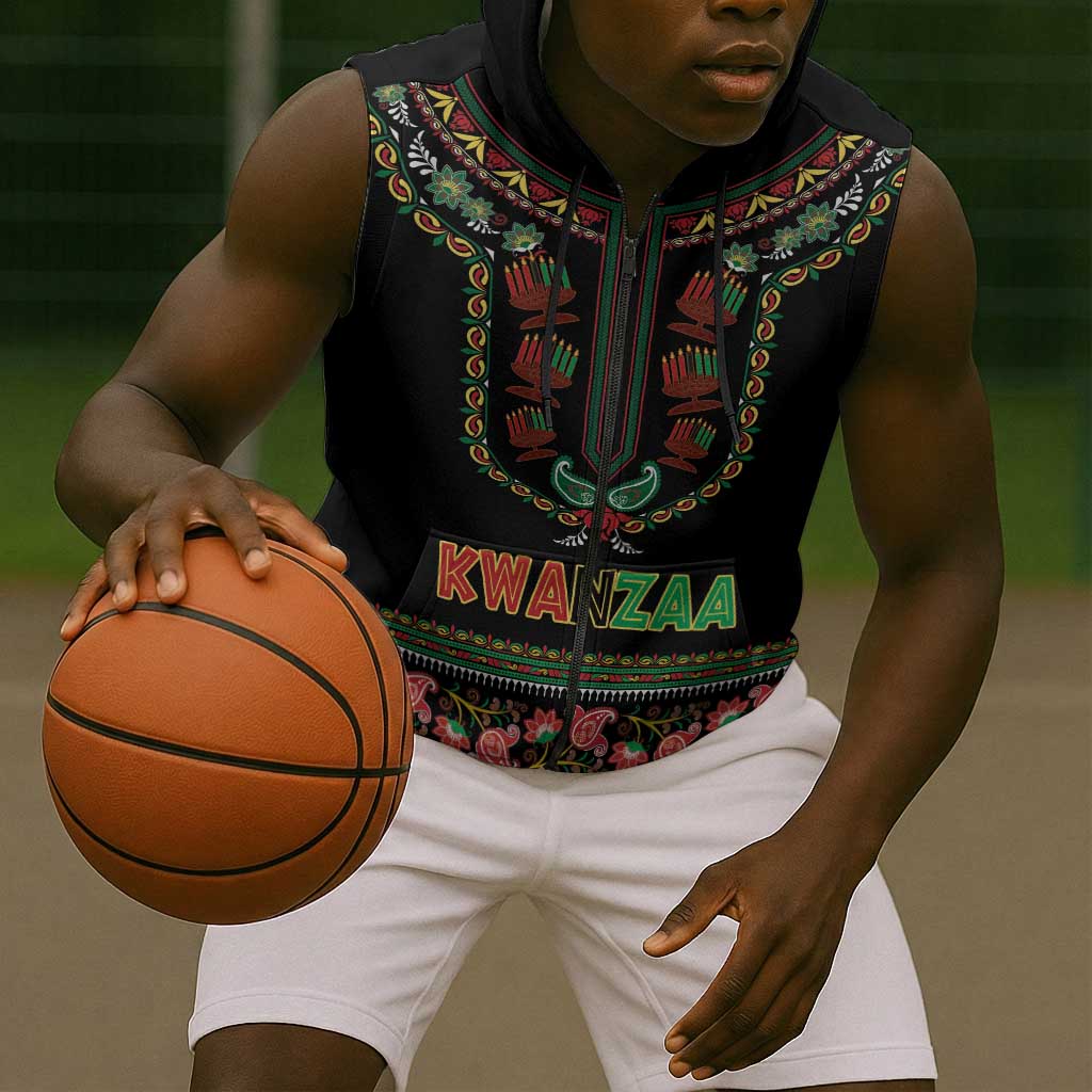 Personalized Afro-American Kwanzaa Sleeveless Zip Hoodie Dashiki Mix Paisley Pattern - African Pride