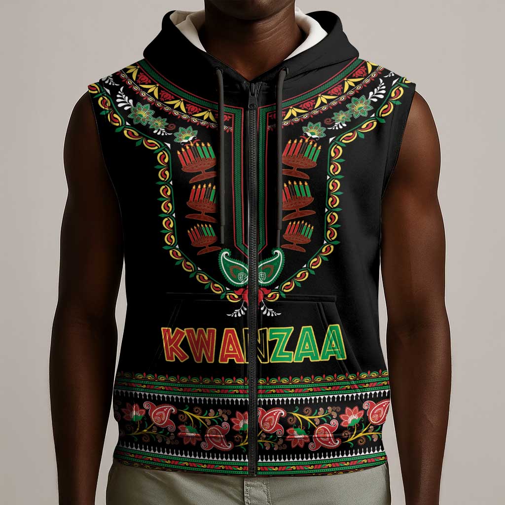 Personalized Afro-American Kwanzaa Sleeveless Zip Hoodie Dashiki Mix Paisley Pattern - African Pride