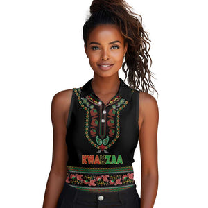 Personalized Afro-American Kwanzaa Women Sleeveless Polo Shirt Dashiki Mix Paisley Pattern