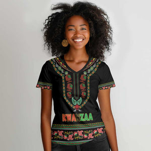 Personalized Afro-American Kwanzaa Women V-Neck T-Shirt Dashiki Mix Paisley Pattern