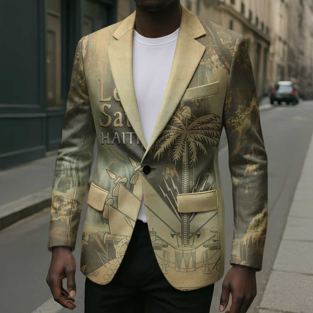 Personalized Afro Haiti Le Saut Blazer Ayiti Waterfall Vintage Grunge Style - African Pride