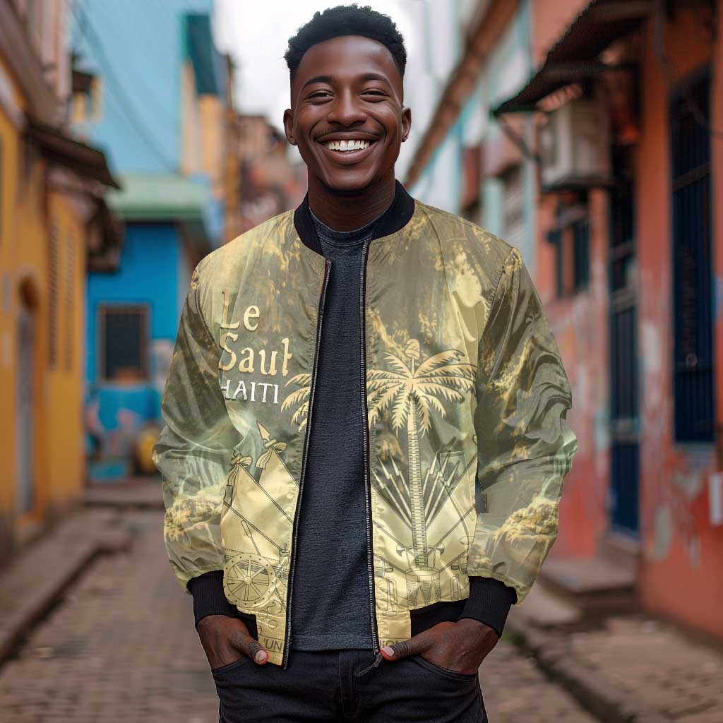 Personalized Afro Haiti Le Saut Bomber Jacket Ayiti Waterfall Vintage Grunge Style - African Pride
