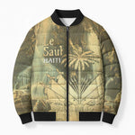 Personalized Afro Haiti Le Saut Bomber Puffer Jacket Ayiti Waterfall Vintage Grunge Style - African Pride