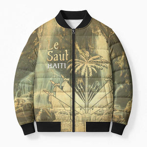 Personalized Afro Haiti Le Saut Bomber Puffer Jacket Ayiti Waterfall Vintage Grunge Style - African Pride