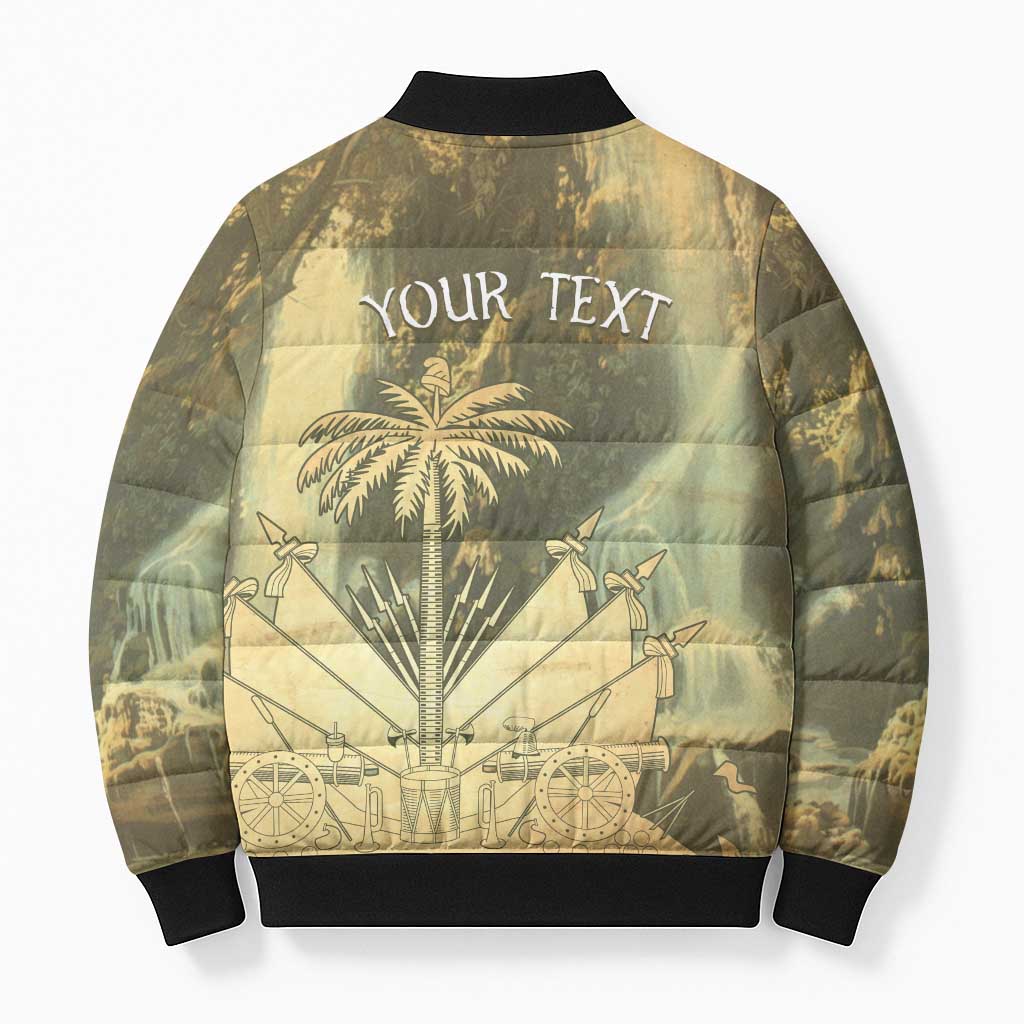 Personalized Afro Haiti Le Saut Bomber Puffer Jacket Ayiti Waterfall Vintage Grunge Style - African Pride