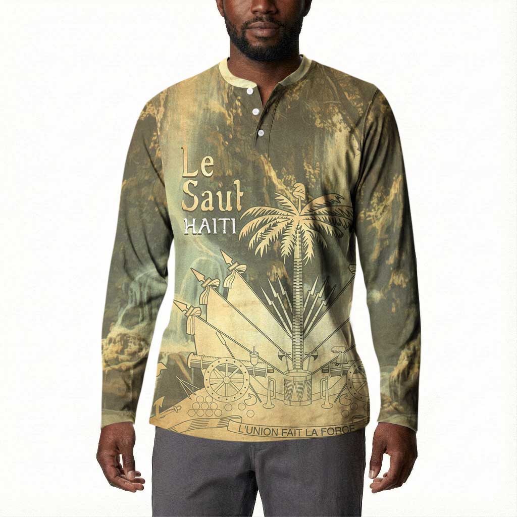 Personalized Afro Haiti Le Saut Button Sweatshirt Ayiti Waterfall Vintage Grunge Style