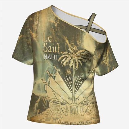 Personalized Afro Haiti Le Saut Cross Shoulder Shirt Ayiti Waterfall Vintage Grunge Style - African Pride