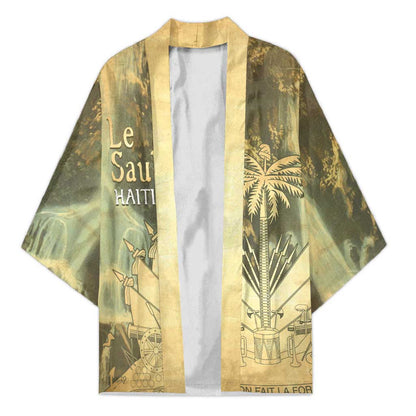 Personalized Afro Haiti Le Saut Kimono Ayiti Waterfall Vintage Grunge Style - African Pride