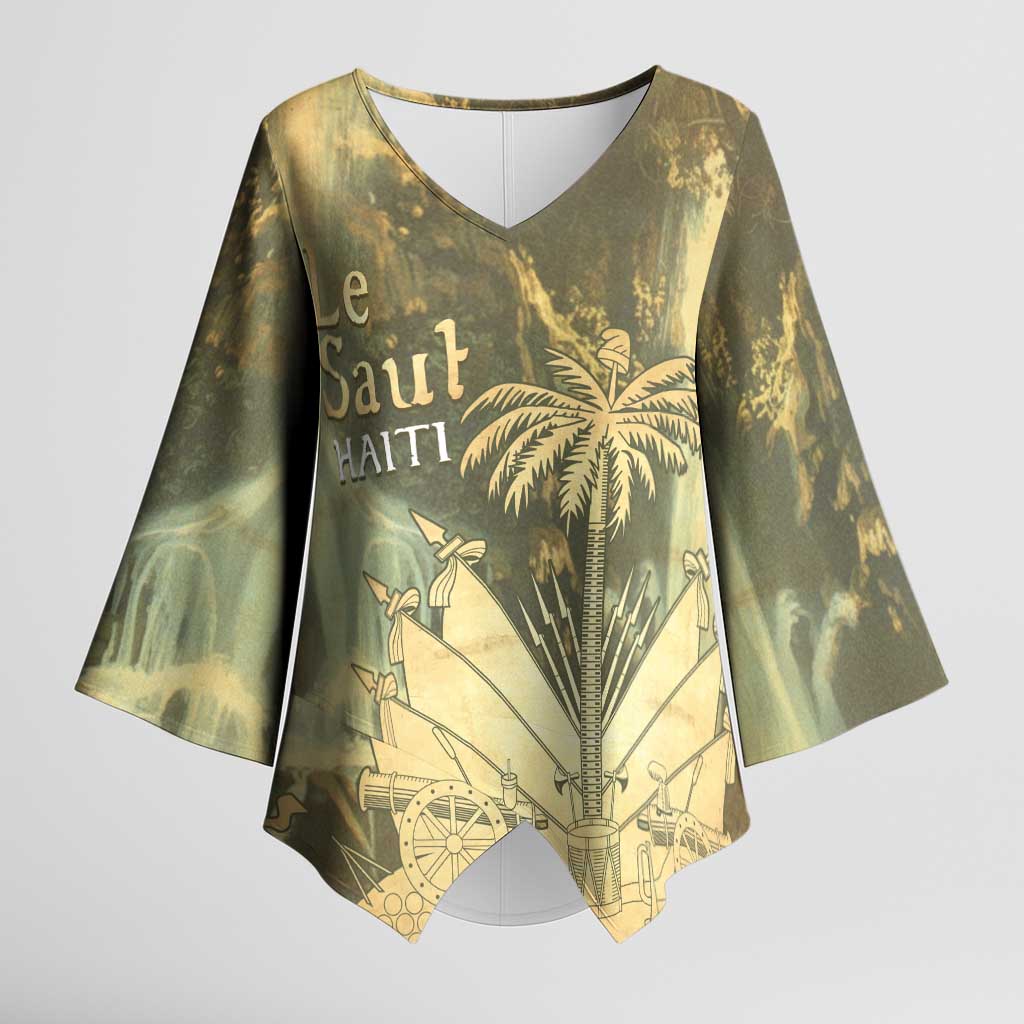 Personalized Afro Haiti Le Saut Kimono Sleeve Blouse Ayiti Waterfall Vintage Grunge Style - African Pride