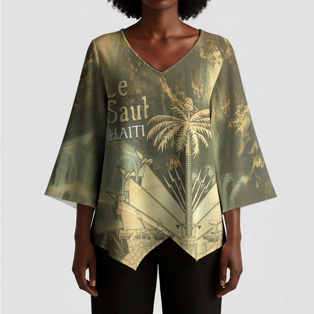 Personalized Afro Haiti Le Saut Kimono Sleeve Blouse Ayiti Waterfall Vintage Grunge Style - African Pride