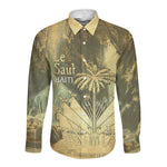Personalized Afro Haiti Le Saut Long Sleeve Button Shirt Ayiti Waterfall Vintage Grunge Style - African Pride