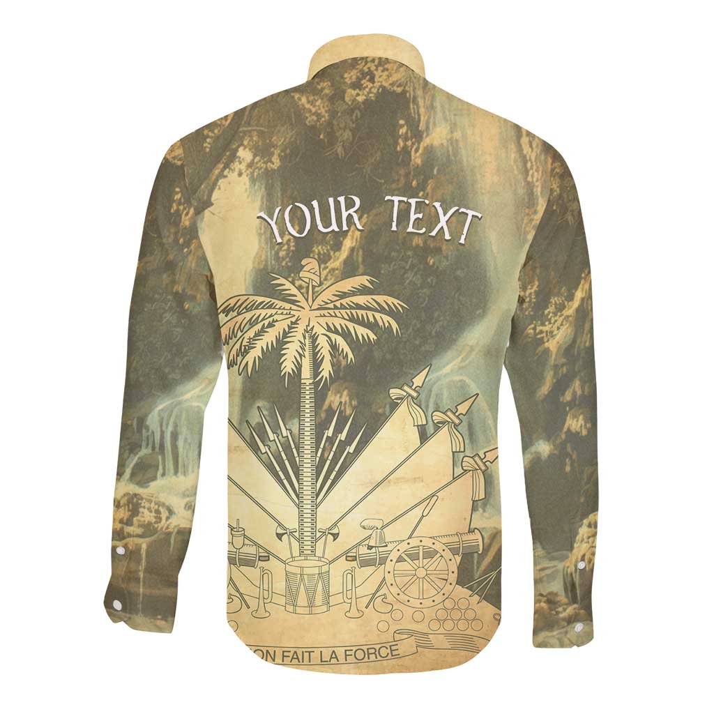 Personalized Afro Haiti Le Saut Long Sleeve Button Shirt Ayiti Waterfall Vintage Grunge Style - African Pride