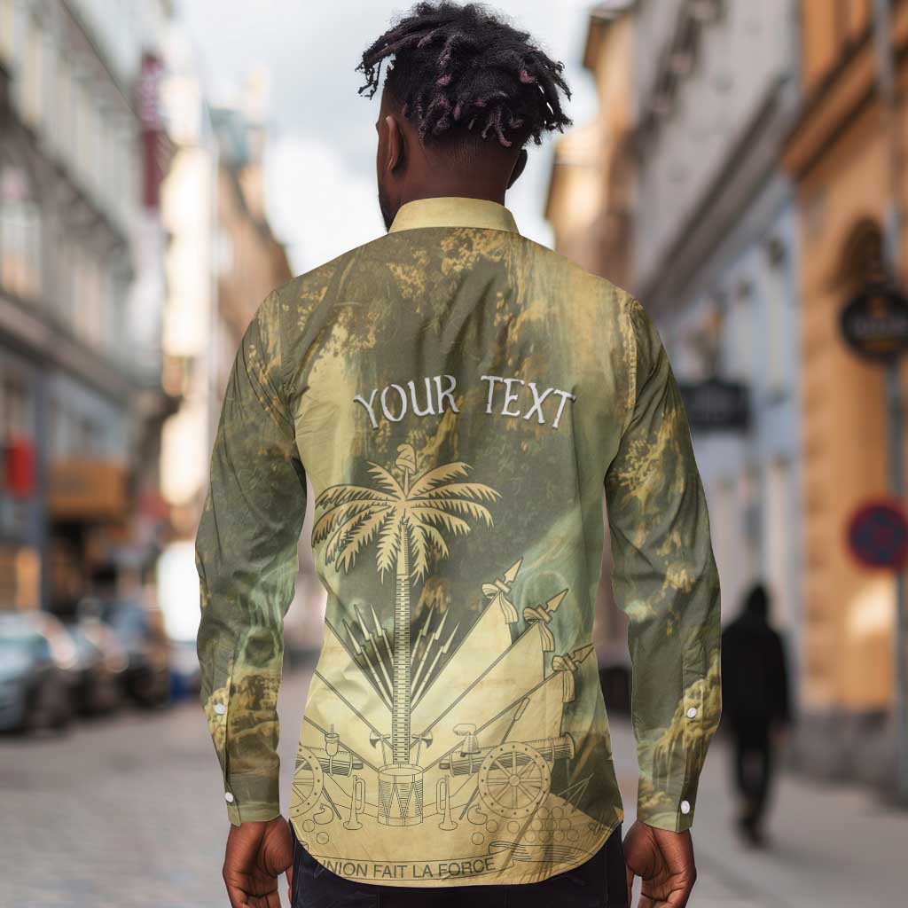 Personalized Afro Haiti Le Saut Long Sleeve Button Shirt Ayiti Waterfall Vintage Grunge Style - African Pride
