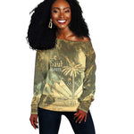 Personalized Afro Haiti Le Saut Off Shoulder Sweater Ayiti Waterfall Vintage Grunge Style - African Pride
