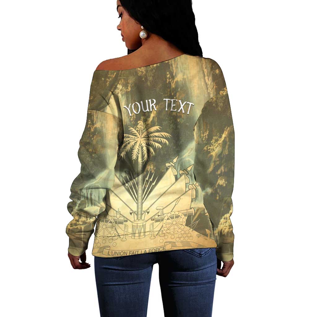 Personalized Afro Haiti Le Saut Off Shoulder Sweater Ayiti Waterfall Vintage Grunge Style - African Pride